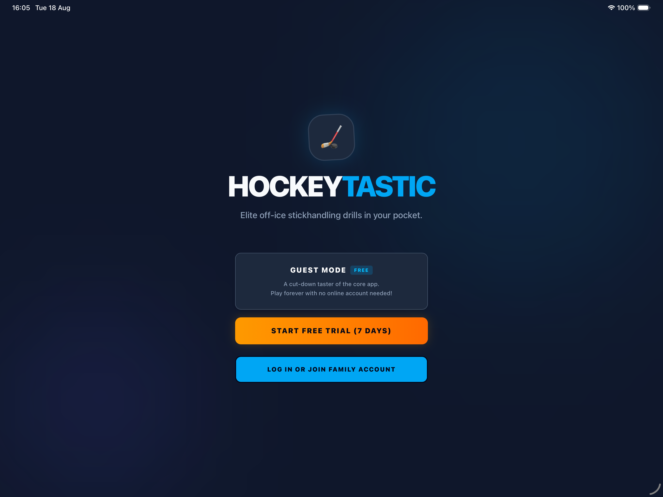 Initial app screen