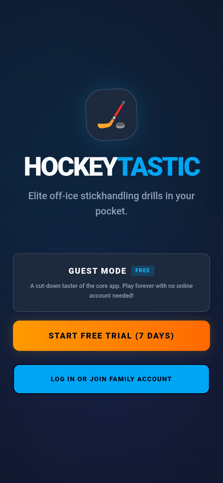 Initial app screen